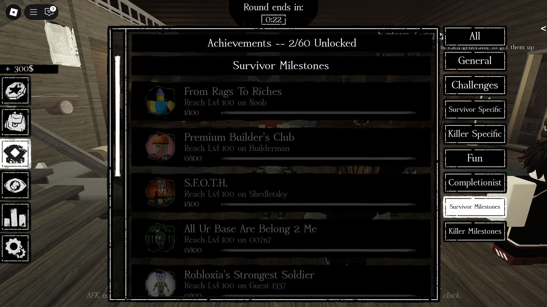 The Survivor Milestone Achievements (Image via Roblox)